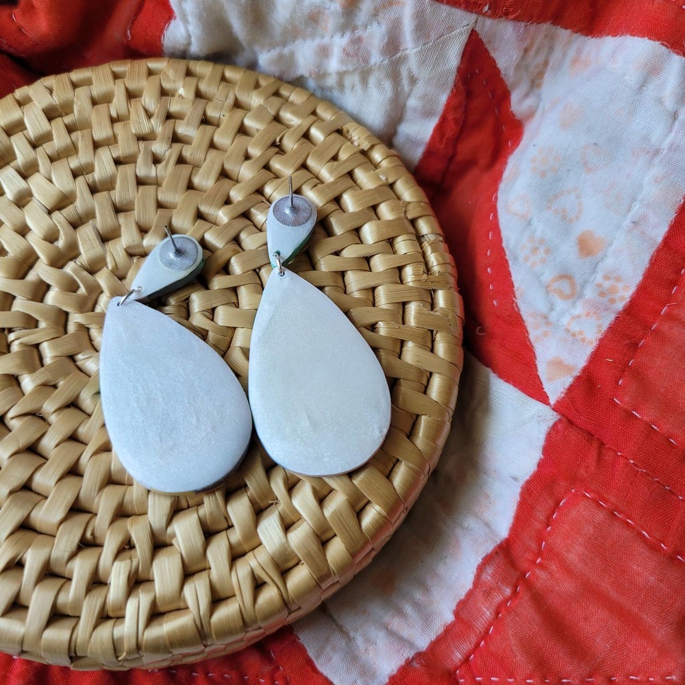 Patchwork Quilt Earrings Polymer Clay Teardrop - Picture 4 of 5